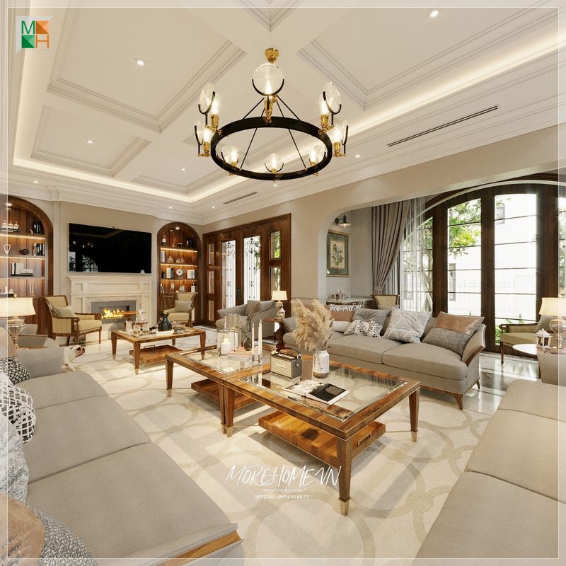 Kiểu dáng đơn giản của bàn trà mặt kính gây ấn tượng và khiến không gian sống của gia đình trở nên tiện nghi và sang trọng hơn.